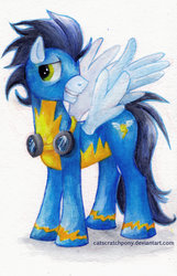 Size: 1024x1591 | Tagged: safe, artist:catscratchpony, soarin', g4, male, solo, traditional art, wonderbolts uniform