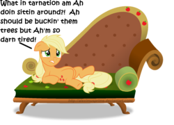 Size: 1024x739 | Tagged: safe, artist:aleximusprime, artist:kooner-cz, applejack, g4, couch, drama queen, female, on back, simple background, solo, the worst possible thing, transparent background