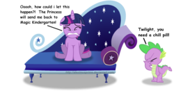 Size: 1024x548 | Tagged: safe, artist:aleximusprime, spike, twilight sparkle, dragon, pony, unicorn, g4, lesson zero, couch, drama queen, floppy ears, hand on face, simple background, the worst possible thing, transparent background, unicorn twilight, vector