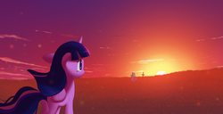 Size: 3826x1952 | Tagged: safe, artist:repoisn, spike, twilight sparkle, alicorn, pony, g4, cloud, cross, crying, dead, feels, female, grass, grave, mare, memories, sad, sky, sun, sunset, twilight sparkle (alicorn)