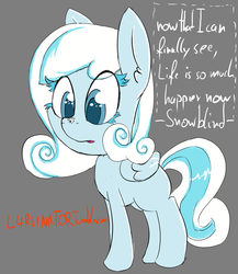 Size: 1005x1156 | Tagged: safe, artist:magical disaster, oc, oc only, oc:snowblind, oc:snowdrop, pegasus, pony, friendship is witchcraft, cross-eyed, cute, seed no evil, snowblind, snowflake, solo