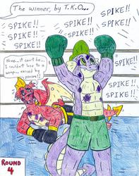 Size: 850x1080 | Tagged: safe, artist:jose-ramiro, garble, spike, anthro, g4, boxing, bruised, male