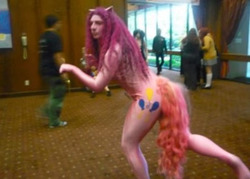 Size: 474x339 | Tagged: safe, pinkie pie, human, g4, bodysuit, brony, clothes, cosplay, costume, cursed image, irl, irl human, photo, solo focus, zentai