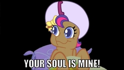 Size: 498x281 | Tagged: safe, scootaloo (g3), g3, g3.5, newborn cuties, female, g3 hate, image macro, meme, solo, your soul is mine