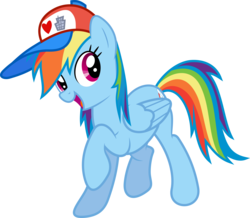 Size: 6892x6000 | Tagged: safe, artist:gamemasterluna, rainbow dash, pegasus, pony, g4, absurd resolution, cap, cute, dashabetes, female, hat, mare, open mouth, raised hoof, show accurate, simple background, smiling, solo, transparent background, vector