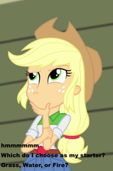 Size: 713x1080 | Tagged: safe, applejack, equestria girls, g4, female, image macro, meme, pokémon, solo, thinkerjack