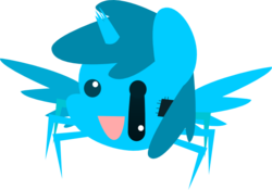 Size: 620x435 | Tagged: safe, artist:shinypikachu25, oc, oc only, oc:patches, alicorn, original species, pony, spider, abomination, alicorn oc, cracked horn, horn, solo, what has science done