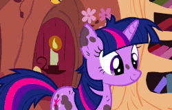 Size: 1036x663 | Tagged: safe, screencap, twilight sparkle, pony, unicorn, g4, it's about time, season 2, animated, dirty, epic fail, eyes closed, female, foreshadowing, hilarious, hilarious in hindsight, mare, messy mane, nailed it, open mouth, raised hoof, smiling, solo, talking, unicorn twilight
