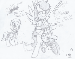 Size: 1024x807 | Tagged: safe, artist:artistbrony, soarin', spitfire, pony, g4, monochrome, sketch, traditional art