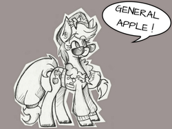 Size: 1280x958 | Tagged: safe, artist:wirelesspony, applejack, commander easy glider, g4, ancient wonderbolts uniform, asklyingapplejack, female, monochrome, solo, sunglasses, traditional art, wonderbolts uniform