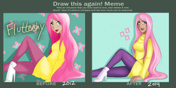 Size: 1487x741 | Tagged: safe, artist:emberfan11, fluttershy, human, g4, comparison, draw this again, humanized