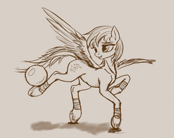 Size: 650x515 | Tagged: artist needed, source needed, safe, derpy hooves, pegasus, pony, g4, ball, female, monochrome, sketch, solo
