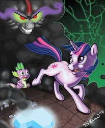 Size: 1000x1215 | Tagged: safe, artist:sabrekitty, king sombra, spike, twilight sparkle, umbrum, g4