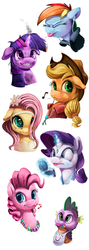 Size: 800x2253 | Tagged: safe, artist:tsitra360, applejack, fluttershy, pinkie pie, rainbow dash, rarity, spike, twilight sparkle, g4, adorkable, bib, braces, burnt, candy cane, candy necklace, cute, dork, earbuds, flower in hair, gem, lipstick, magic, mane seven, mane six, on fire, teenager, tongue out, younger