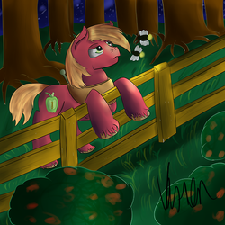 Size: 500x500 | Tagged: safe, artist:varien, big macintosh, earth pony, firefly (insect), insect, pony, g4, forest, male, solo, stallion