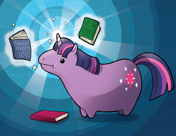 Size: 792x612 | Tagged: safe, artist:the-frizz, twilight sparkle, pony, unicorn, g4, 101, :t, book, fat, female, magic, mare, purple smart, reading, solo, telekinesis, unicorn twilight
