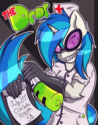 Size: 786x1000 | Tagged: safe, artist:rainbro-stache, dj pon-3, vinyl scratch, unicorn, anthro, g4, female, nurse, poster, sharp teeth, solo, syringe