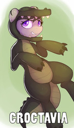 Size: 300x518 | Tagged: safe, artist:drbdnv, octavia melody, crocodile, earth pony, pony, g4, animal costume, clothes, female, looking at you, mare, smiling, solo