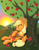 Size: 2153x2785 | Tagged: safe, artist:inkrose98, applejack, g4, banjo, eyes closed, female, high res, music notes, musical instrument, on back, solo, sunset, tree