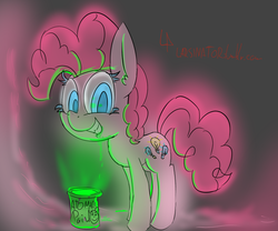 Size: 1013x843 | Tagged: safe, artist:magical disaster, pinkie pie, g4, 30 minute art challenge, female, glowing, glowing belly, glowing eyes, glowing eyes of doom, glowing mane, paint, paint on fur, radioactive, solo, stare