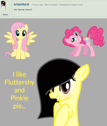 Size: 650x765 | Tagged: safe, artist:ponycakesofsweetness, fluttershy, pinkie pie, ask happy darling 2, g4, deviantart, love