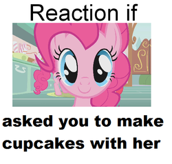 Size: 526x501 | Tagged: safe, pinkie pie, g4, cupcake, exploitable meme, female, meme, meta, reaction if, solo