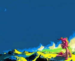 Size: 3713x3036 | Tagged: safe, artist:sharpieboss, pinkie pie, g4, female, high res, moon, scenery, solo