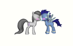 Size: 664x420 | Tagged: safe, artist:octaviamelodymlp, octavia melody, soarin', earth pony, pegasus, pony, g4, 3d, blushing, crack shipping, duo, female, gmod, kiss on the lips, kissing, male, mare, shipping, simple background, soartavia, spread wings, straight, white background, wingboner, wings