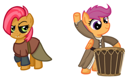 Size: 1800x1152 | Tagged: safe, artist:thecheeseburger, babs seed, scootaloo, vampire, g4, babette, crossover, drums, musical instrument, nord, simple background, skyrim, the elder scrolls, transparent background