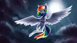 Size: 1920x1080 | Tagged: safe, artist:peachykat, rainbow dash, g4, female, flying, moon, solo