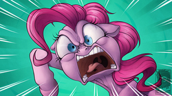 Size: 1200x674 | Tagged: safe, artist:chubby-kirin, pinkie pie, earth pony, pony, g4, pinkie pride, angry, ears back, faic, female, mare, open mouth, rage, redraw, scene interpretation, screenshot redraw, solo, tongue out, uvula