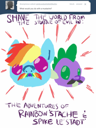 Size: 768x1024 | Tagged: safe, rainbow dash, spike, g4, ask, mousdash, moustache, rainbowdashtellsitlikeitis, tumblr