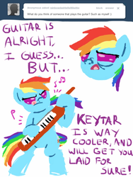 Size: 768x1024 | Tagged: safe, rainbow dash, g4, ask, keytar, musical instrument, rainbowdashtellsitlikeitis, tumblr