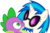 Size: 1081x706 | Tagged: safe, artist:sulyo, hundreds of users filter this tag, dj pon-3, spike, vinyl scratch, pony, unicorn, g4, kissing, love, shipping, show accurate, vinylspike