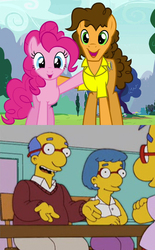 Size: 938x1516 | Tagged: safe, edit, edited screencap, screencap, cheese sandwich, pinkie pie, g4, my little pony: friendship is magic, pinkie pride, female, kirk van houten, luann van houten, male, milhouse van houten, ship:cheesepie, shipping, straight, the simpsons