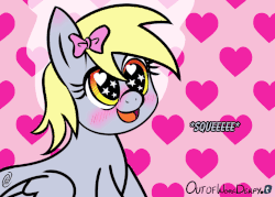 Size: 934x667 | Tagged: safe, artist:outofworkderpy, derpy hooves, pegasus, pony, g4, abstract background, animated, blushing, bow, cute, daaaaaaaaaaaw, derpabetes, female, filly, hair bow, heart, intense, nosebleed, out of work derpy, outofworkderpy, solo, squee, starry eyes, wingding eyes