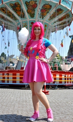 Size: 896x1496 | Tagged: safe, artist:dasego, pinkie pie, human, g4, cosplay, cotton candy, food, irl, irl human, photo, solo