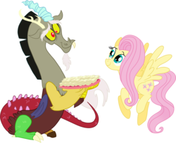 Size: 1880x1525 | Tagged: dead source, safe, artist:fillyblue, artist:poikahorse, discord, fluttershy, draconequus, pegasus, pony, g4, cucumber sandwiches, female, male, mare, simple background, transparent background