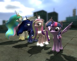 Size: 1280x1024 | Tagged: safe, artist:sonic5421, princess cadance, princess celestia, princess luna, twilight sparkle, alicorn, pony, g4, 3d, alicorn tetrarchy, female, gmod, mare, royal family, twilight sparkle (alicorn)