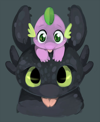 Size: 569x694 | Tagged: safe, artist:ende26, spike, dragon, night fury, g4, cute, dreamworks, gray background, how to train your dragon, simple background, tongue out, toothless the dragon