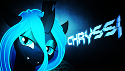 Size: 1920x1080 | Tagged: safe, artist:equestriandeviants, artist:yanoda, queen chrysalis, changeling, changeling queen, g4, close-up, fangs, female, glowing, solo, vector, wallpaper