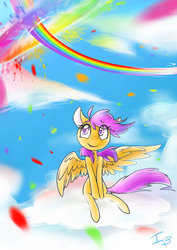 Size: 1280x1810 | Tagged: safe, artist:brownie97, scootaloo, g4, cloud, cloudy, female, solo, sonic rainboom
