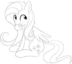 Size: 1181x1057 | Tagged: safe, artist:mcsadat, fluttershy, g4, apple, fangs, female, grayscale, monochrome, simple background, solo