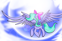 Size: 3000x2000 | Tagged: safe, artist:flamevulture17, flitter, pegasus, pony, g4, cloud, female, flying, high res, large wings, lens flare, mare, sky, solo, spread wings
