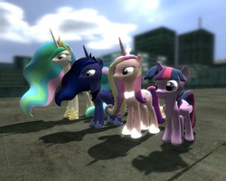 Size: 1280x1024 | Tagged: safe, artist:sonic5421, princess cadance, princess celestia, princess luna, twilight sparkle, alicorn, pony, g4, 3d, alicorn tetrarchy, female, gmod, mare, royal family, twilight sparkle (alicorn)