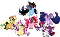 Size: 1000x633 | Tagged: safe, artist:schnuffitrunks, applejack, fluttershy, pinkie pie, rainbow dash, rarity, twilight sparkle, alicorn, pony, g4, corrupted, evil, eyeshadow, female, magic, makeup, mane six, mare, rainbow power, simple background, sombra eyes, transparent background, twilight sparkle (alicorn), vector