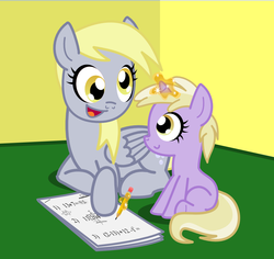 Size: 939x886 | Tagged: safe, artist:changeling #209458, derpy hooves, dinky hooves, pegasus, pony, g4, equestria's best mother, female, homework, mare, math, pencil, tutoring