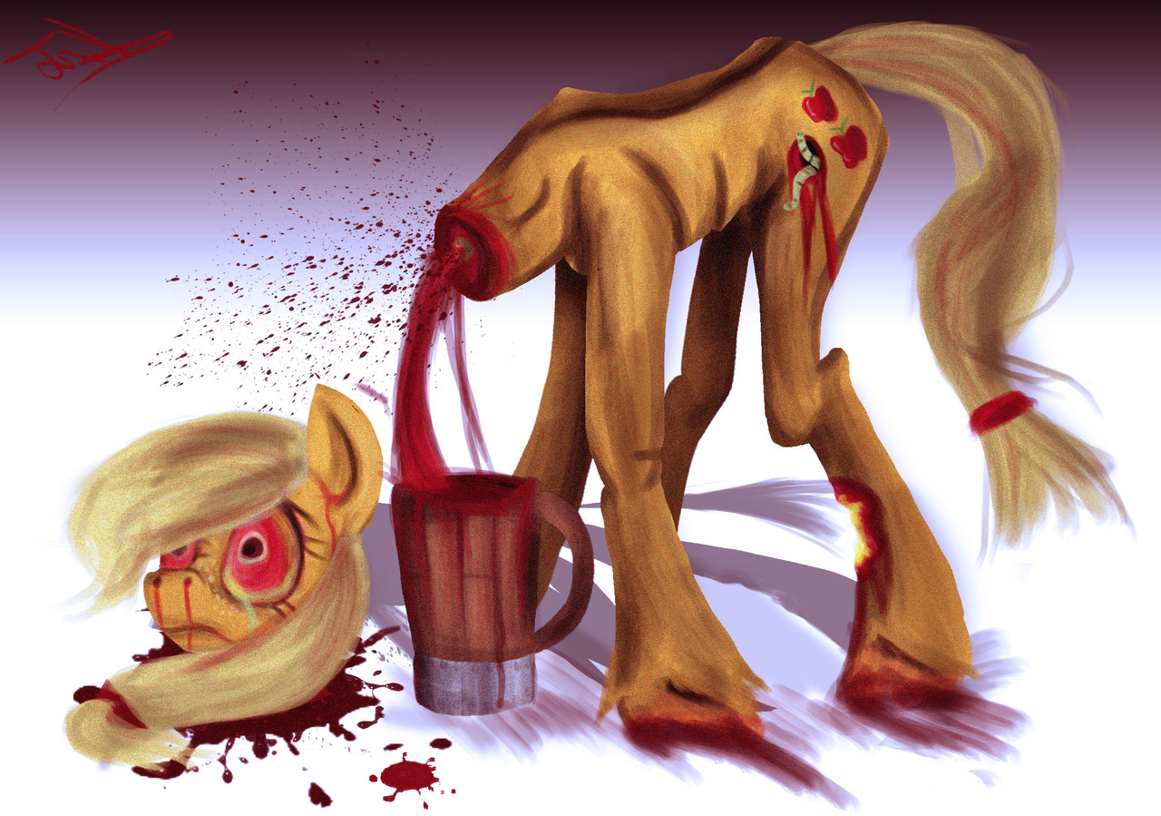 grimdark, grotesque, artist:pentagrin, applejack, worm, g4, blood, corpse, ...