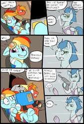Size: 781x1156 | Tagged: safe, artist:metal-kitty, big macintosh, derpy hooves, rainbow dash, soarin', earth pony, pony, comic:expiration date, g4, briefcase, comic, derpy soldier, dialogue, expiration date, gun, heavy (tf2), heavy mac, male, miss pauling, mr soarin', rainbow scout, scout (tf2), soldier, soldier (tf2), stallion, team fortress 2, waking up