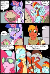 Size: 781x1156 | Tagged: safe, artist:metal-kitty, big macintosh, derpy hooves, pinkie pie, rainbow dash, twilight sparkle, alicorn, pony, comic:expiration date, g4, comic, dialogue, dork, engie pie, engineer, engineer (tf2), expiration date, female, heavy (tf2), heavy mac, mare, muffin, rainbow scout, scout (tf2), soldier, soldier (tf2), team fortress 2, twi medic, twilight sparkle (alicorn)